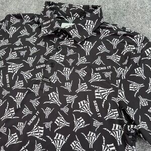 Savage Tacticians Polo Shirt Mens Small Black Skeleton Hand Print Button Up